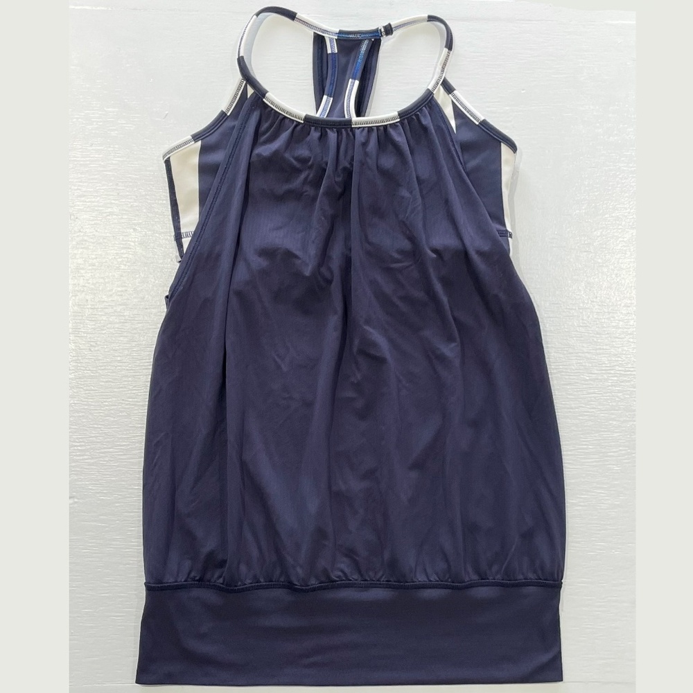 Lululemon No Limits Sports Bra Layer Loose Fit Tank Top Cadet Blue Stripe Size 4 - Picture 14 of 16